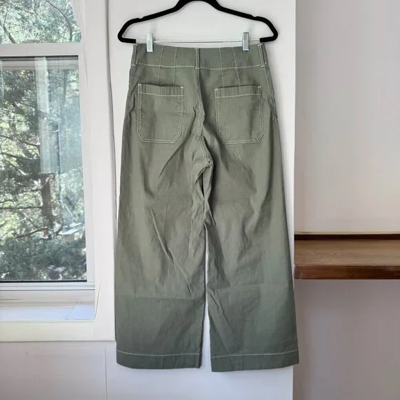 New Anthropologie The Colette Linen Crop Wide Leg Pants Magic Green 28 - Picture 4 of 12